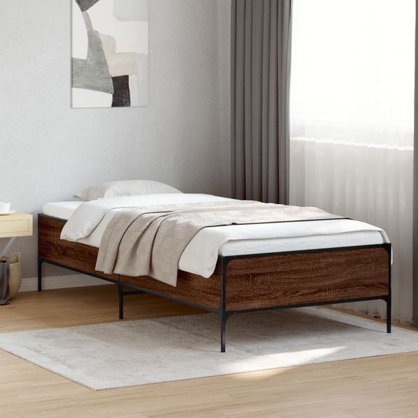 vidaXL Posteľný rám hnedý dub 90x190 cm kompozitné drevo a kov