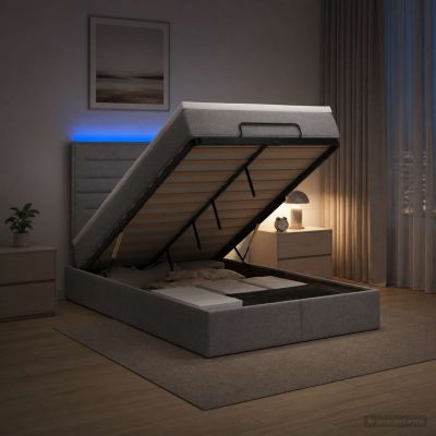 vidaXL Ottoman posteľ s matracom a LED Svetlosivá 120 x 200 cm Látka