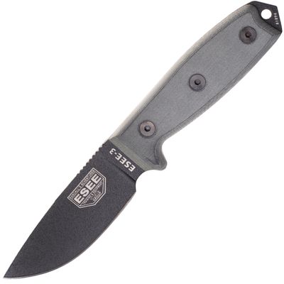 ESEE-3P-MB-B Model 3 všestranný nôž 9,8 cm, čierna, šedá, Micarta, čierne plastové puzdro