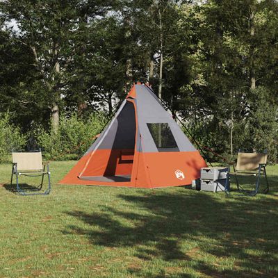 vidaXL Tipi stan so strechou Šedá a oranžová 383 x 338 x 217 cm taft