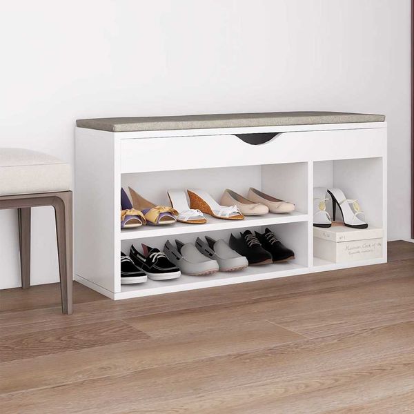 vidaXL Lavica na topánky+podložka, biela 104x30x49cm, kompozitné drevo