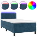 vidaXL Posteľný rám boxsping matrac a LED tmavomodrý 90x200 cm zamat