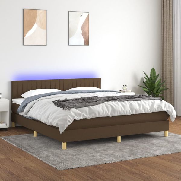 vidaXL Posteľ boxsping s matracom a LED tmavohnedá 180x200 cm látka