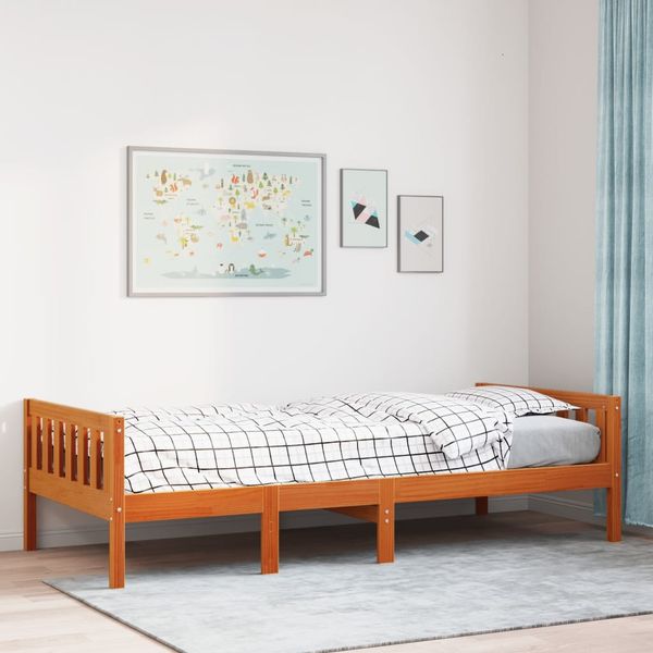 vidaXL Detská posteľ bez matraca, hnedá 90x200 cm, borovicový masív