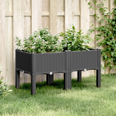 vidaXL Záhradný kvetináč s nohami čierny 80x40x42 cm PP