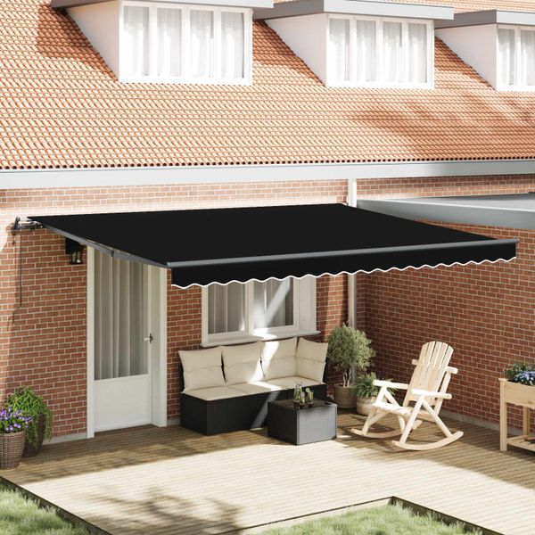 vidaXL Sklopná markíza Čierna 450 × 350 cm Tkanina a hliník