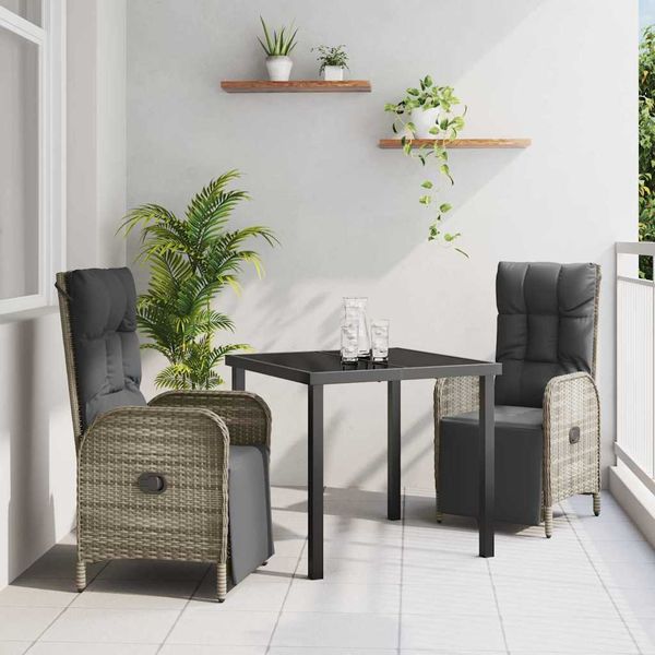 vidaXL Záhradný jedálenský set s vankúšom 3 pcs Sivá polyratan