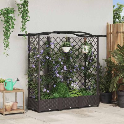 vidaXL Vyvýšený záhon s mriežkou a strechou Hnedá 163 x 40 x 123 cm PP
