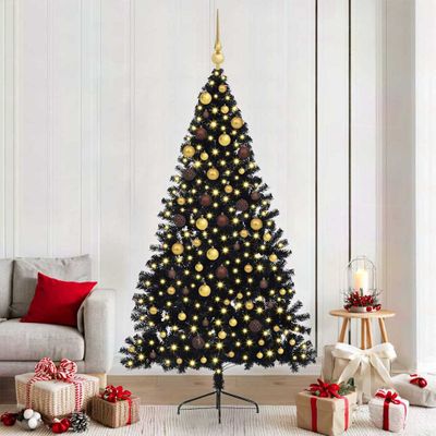 vidaXL Umelý predsvietený vianočný stromček Čierna 210 cm PVC