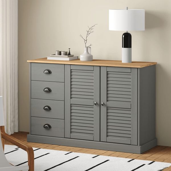 vidaXL Komoda so zásuvkami VIGO 113x40x75 cm sivá borovicový masív