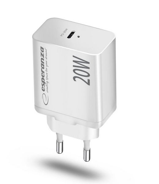 Nabíjačka Esperanza EZC104W 20W USB-C PD, biela Nabíječka Esperanza  EZC104W 20W USB-C PD, bílá