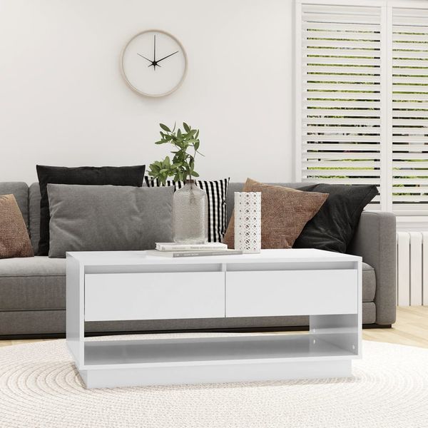 vidaXL Konferenčný stolík, lesklý biely 102,5x55x44cm kompozitné drevo