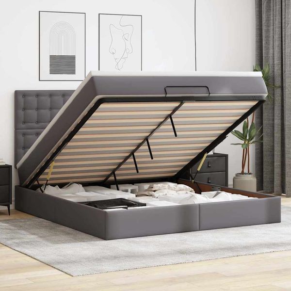 vidaXL Osmanský rám postele s matracom sivá 160x200 cm umelá koža