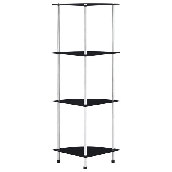 vidaXL Regál so 4 policami, čierny 30x30x100 cm, tvrdené sklo