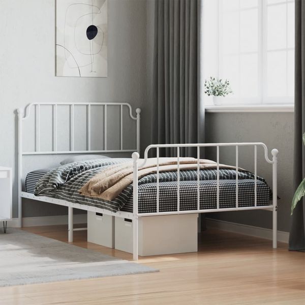 vidaXL Kovový rám postele s predným a zadným čelom biely 107x203 cm