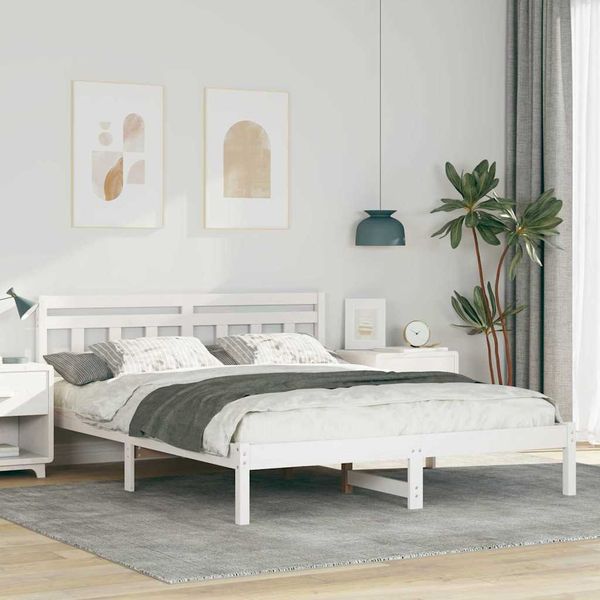 vidaXL Rám postele Biela 150 x 200 cm Masívne borovicové drevo