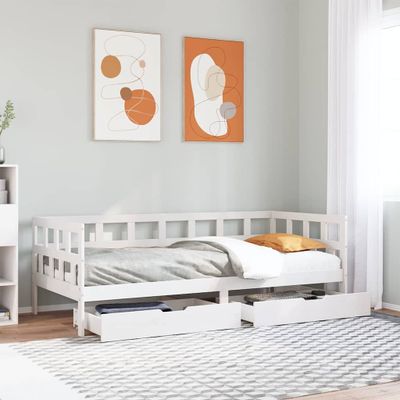 vidaXL Vysúvacia denná posteľ zásuvky biela 90x190 cm masívna borovica