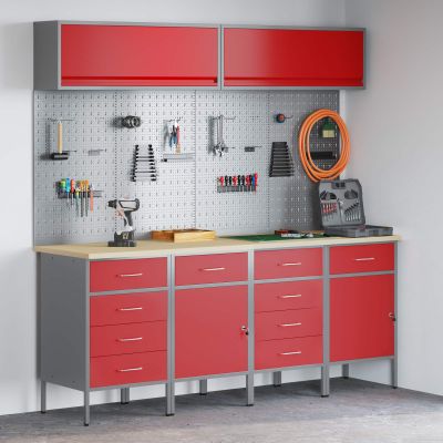 vidaXL Sada pracovných skríň so zásuvkou s úložiskom 10 pcs Červená