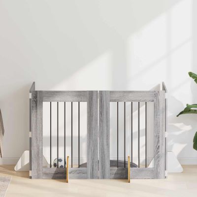 vidaXL Brána pre psov so stojanmi 4 pcs Sivá sonoma 60 x 80 cm
