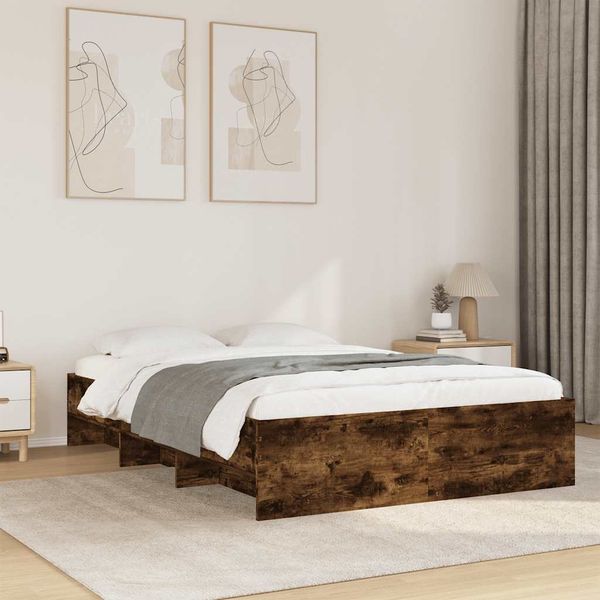 vidaXL Posteľný rám dymový dub 135x190 cm kompozitné drevo