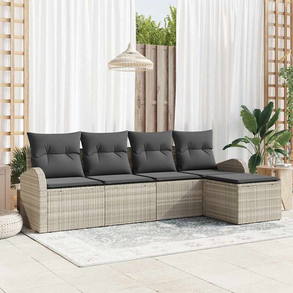 vidaXL Sada pohoviek s vankúšom s úložiskom 5 pcs Svetlosivá polyratan