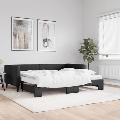 vidaXL Rozkladacia denná posteľ s matracmi čierna 90x190 cm látka