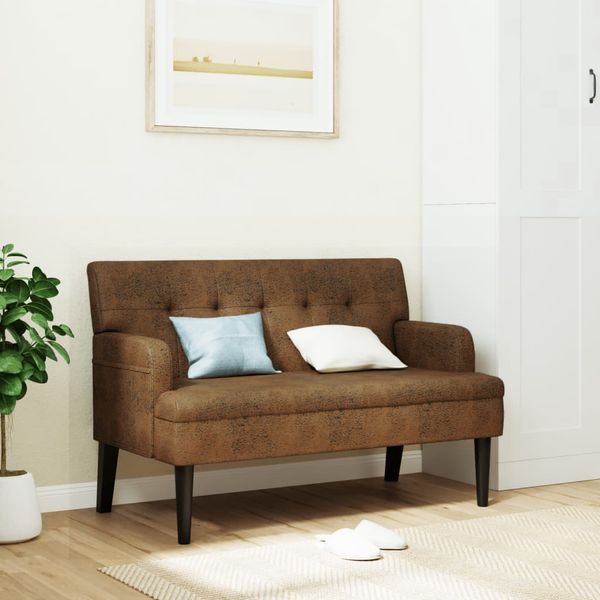 vidaXL Lavička s operadlom hnedá 112x65,5x75 cm umelá semišová koža