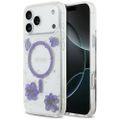 Guess Resin Flowers Glitter MagSafe puzdro pre iPhone 17 Pro Max fialové