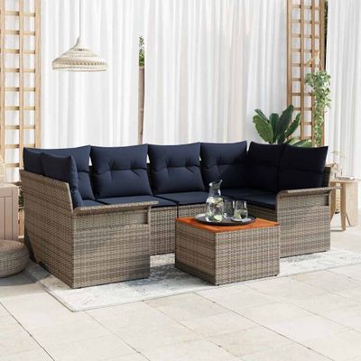 vidaXL Súprava záhradných pohoviek 7 pcs Šedá a námornícká modrá
