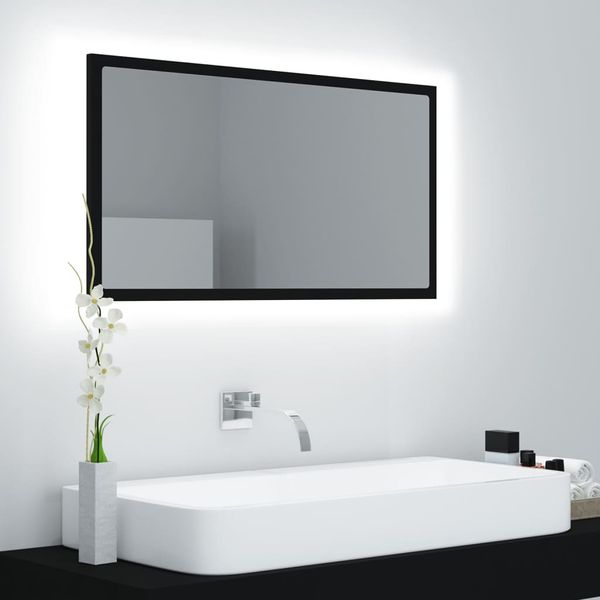 vidaXL Kúpeľňové LED zrkadlo čierne 80x8,5x37 cm akryl