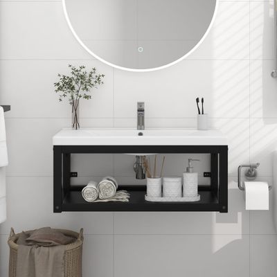 vidaXL Nástenný rám na umývadlo čierny 79x38x31 cm železo
