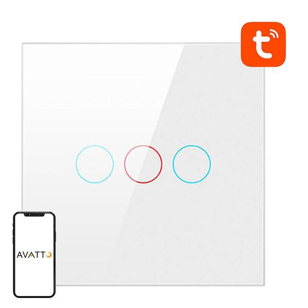 Inteligentný vypínač svetla ZigBee Avatto LZTS02-EU-W3 3 Way No Neutral TUYA (biely)
