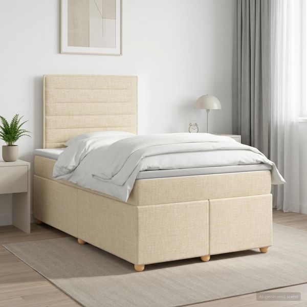 vidaXL Posteľ boxspring s matracom Krémová 120 x 190 cm Látka