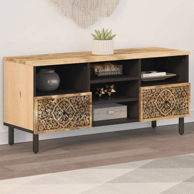 vidaXL TV skrinka 100x33x46 cm, mangový masív