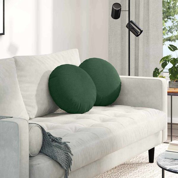 vidaXL Vankúše na sedenie 2 pcs Tmavozelená Ø 40 cm Kordúrová tkanina