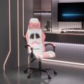 vidaXL Otočná herná stolička biela a ružová umelá koža