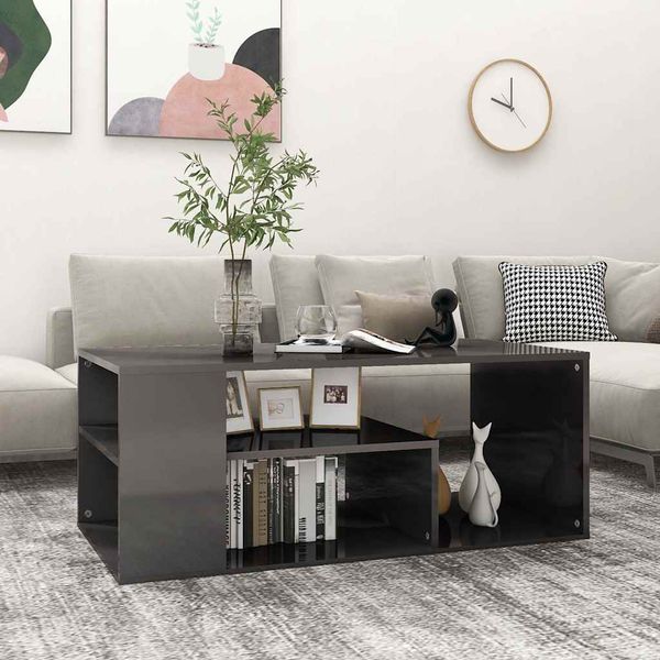 vidaXL Konferenčný stolík lesklý sivý 100x50x40 cm drevotrieska