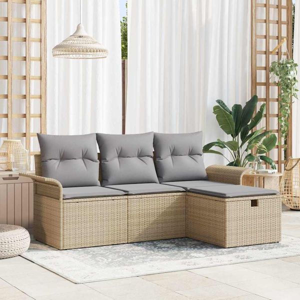vidaXL Súprava záhradných pohoviek s vankúšom 4 pcs Béžová Poly ratan