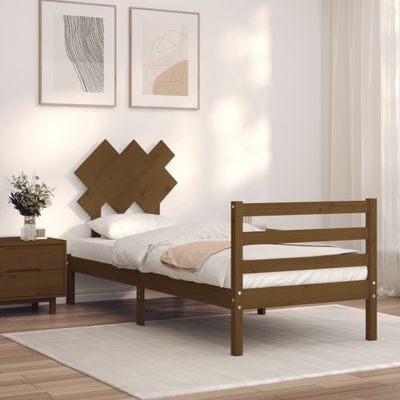vidaXL Posteľný rám s čelom medovohnedý 90x200 cm masívne drevo