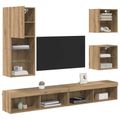 vidaXL TV nástenné jednotky s LED 5 ks Remeselný dub 100 x 30 x 30 cm