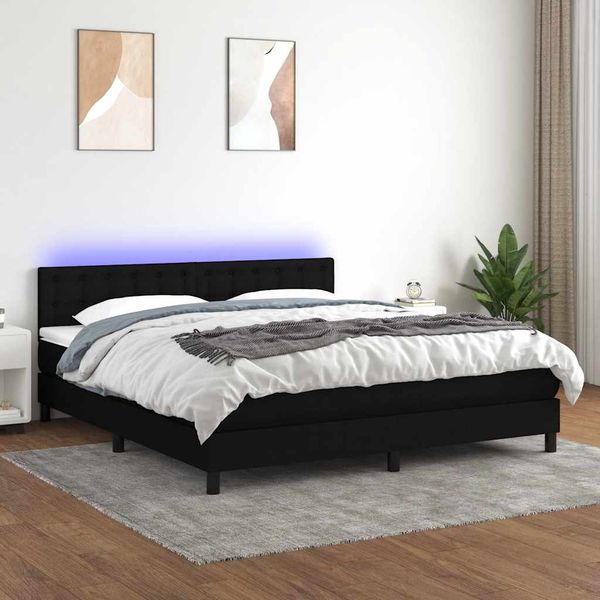 vidaXL Posteľ boxsping s matracom a LED čierna 180x200 cm látka