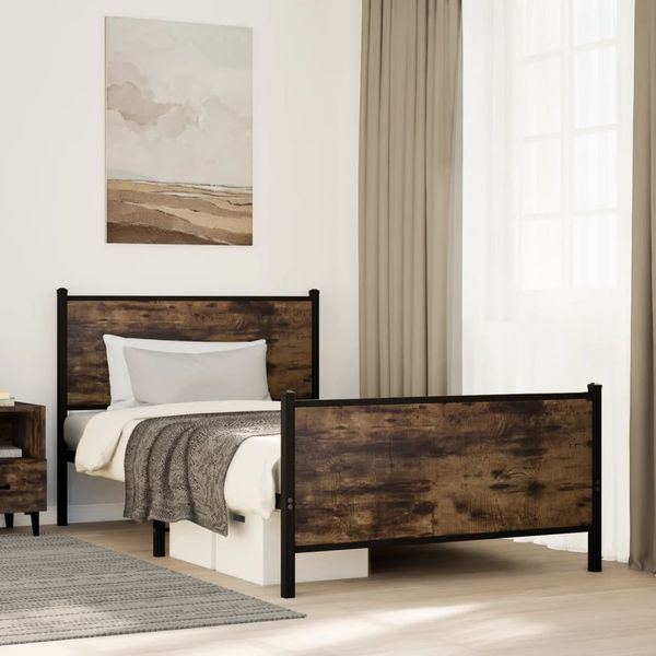 vidaXL Kovový posteľný rám bez matraca, tmavý dub 100x190 cm