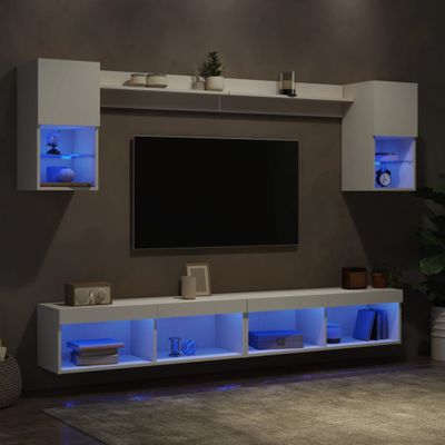 vidaXL 6-dielne TV nástenné skrinky s LED biele kompozitné drevo