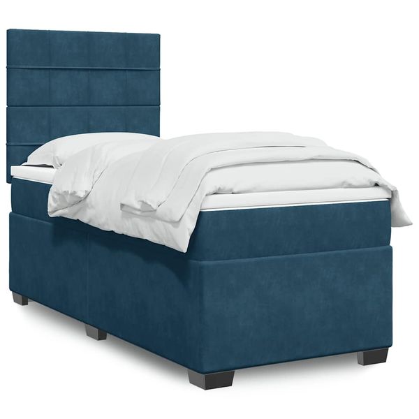 vidaXL Posteľný rám boxsping s matracom modrá 90x190 cm zamat
