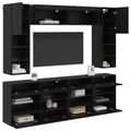 vidaXL Sada nástenného kabinetu na TV s LED Nástenný 6 pcs Čierny Dub