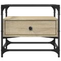 vidaXL Konferenčný stolík sklenená doska dub sonoma 50x50x45 cm oceľ