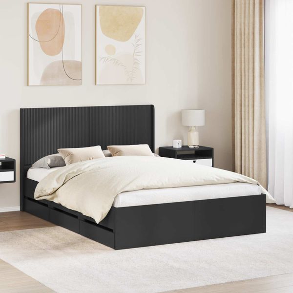 vidaXL Posteľový rám s úložným priestorom a čelom Čierna 150 x 200 cm