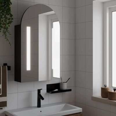 vidaXL Kúpeľňová zrkadlová skrinka s LED oblúková čierna 42x13x70 cm