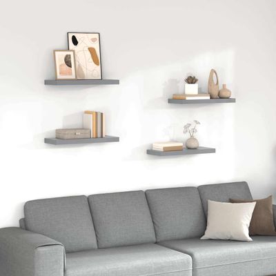 vidaXL Plávajúce nástenné police 4 ks, sivé 60x23,5x3,8 cm, MDF