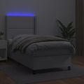 vidaXL Boxspring posteľ s matracom a LED biela 90x190 cm umelá koža